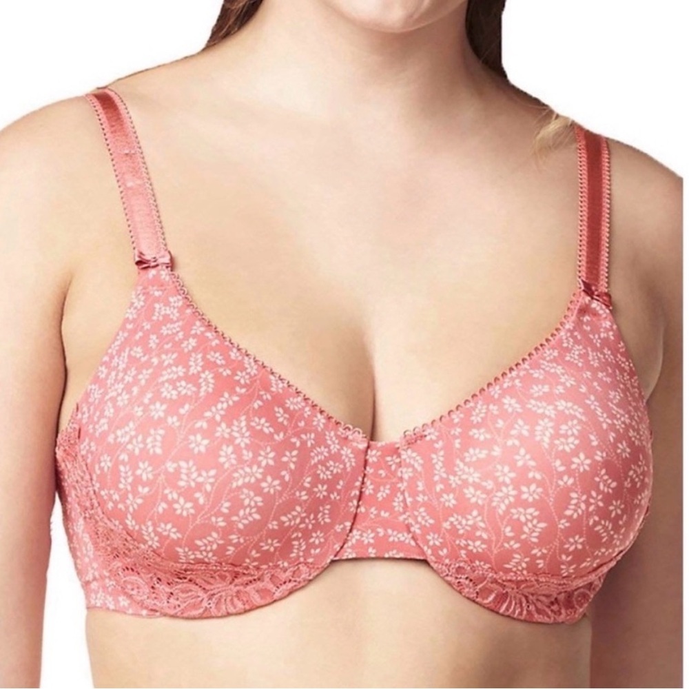 OLGA underwired pink floral bra size 38/D comfy lightly lined lace no padding
